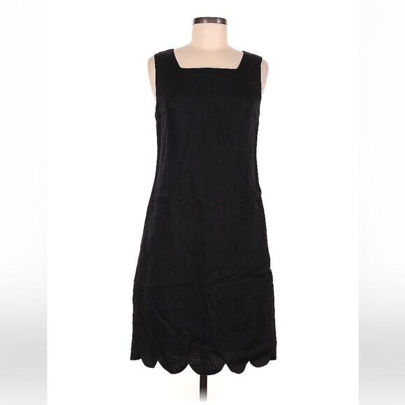 Abigail Heche Dresses & Skirts - Abigail Heche Linen Scalloped Hem Sleeveless Little Black Shift Dress Sz M